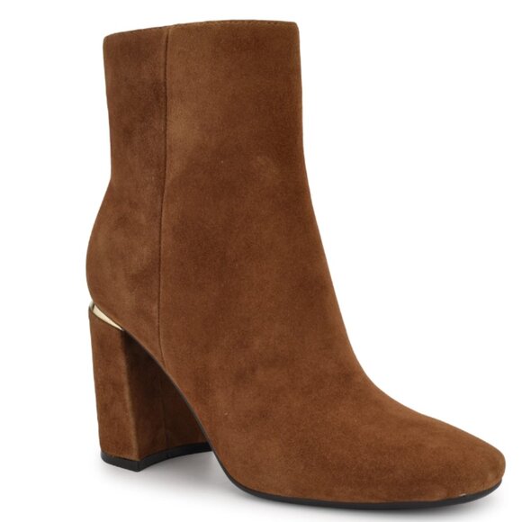 Nine West 9x9 Brown/Natural Suede Square Toe Booties - Size 7 (Runs Large) - Picture 1 of 3